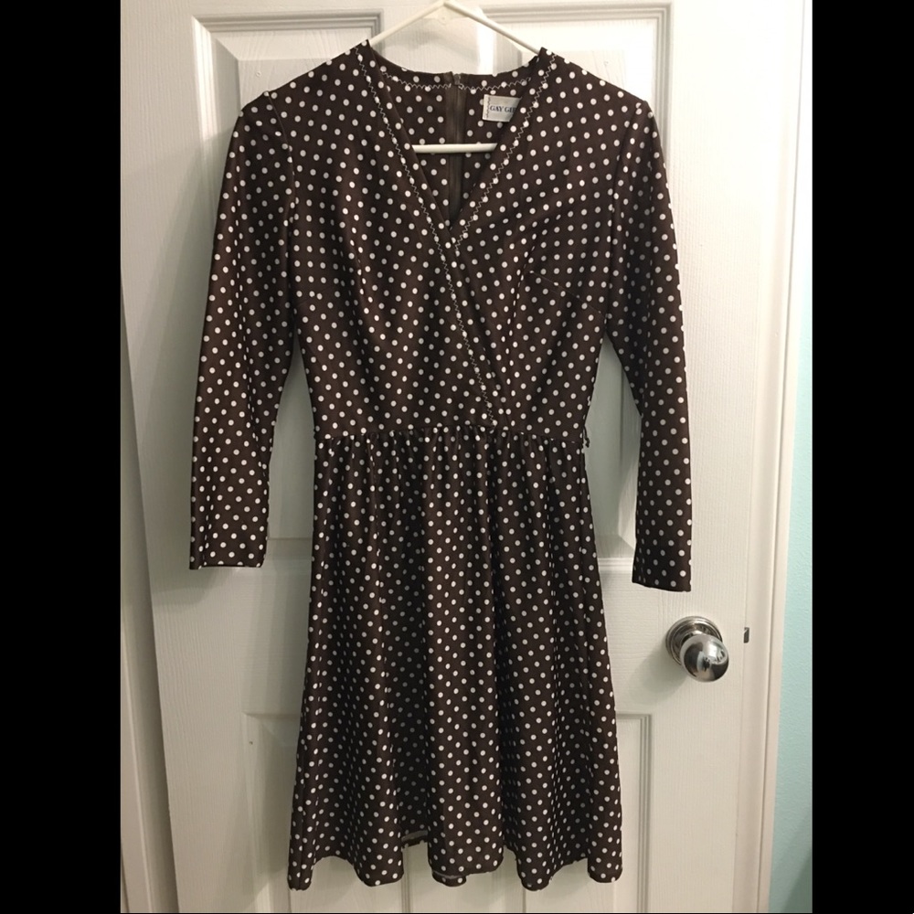Vintage Brown Polka Dot Dress, XS
